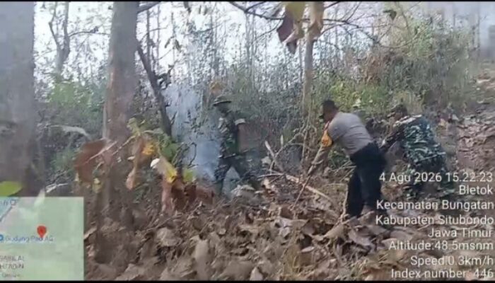 Respons Laporan 110, Polisi bersama TNI dan Perhutani Gerak Cepat Padamkan Api di Hutan Jati Pasir Putih